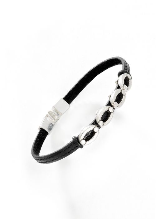 PULSERA DE PIEL CON ACCESORIOS EN BAÑO DE PLATA PARA HOMBRE 49750