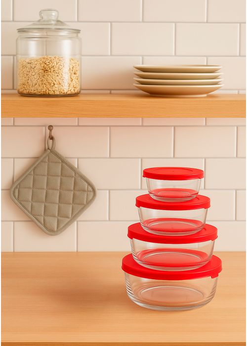 CONTENEDORES SET DE 4 CONTENEDORES  PLÁSTICO CON TAPAS DE VIDRIO PARA HOMBRE/MUJER 61130